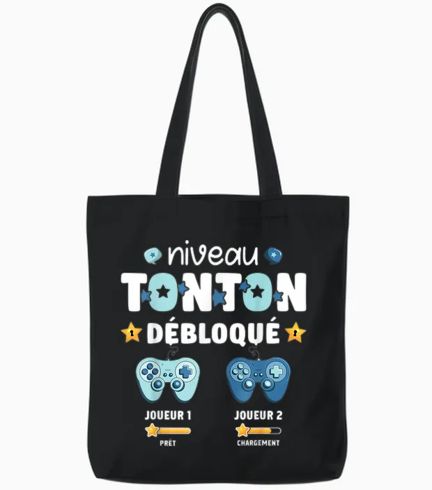 Unlocked Tonton Level Announcement Pregnancy Tonton Geek T-Shirt, Black, S Tote Bags in Black