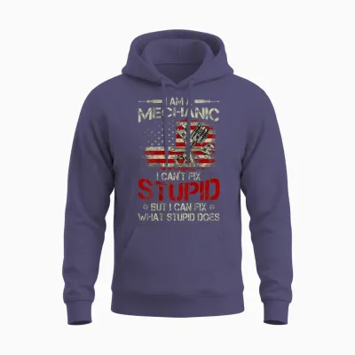 Vintage I'm a Mechanic I Can't Fix Stupid American Flag Back Unisex Hoodie - Heather Sport Dark Navy