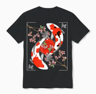 Japanese Koi Carp Nishikigoi Koi Japan Cherry Blossom T-Shirt, Black Unisex T-Shirt - Black