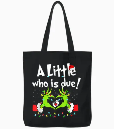 A Little Who Is Due Christmas Pregnancy Announcement Tote Bags - Black