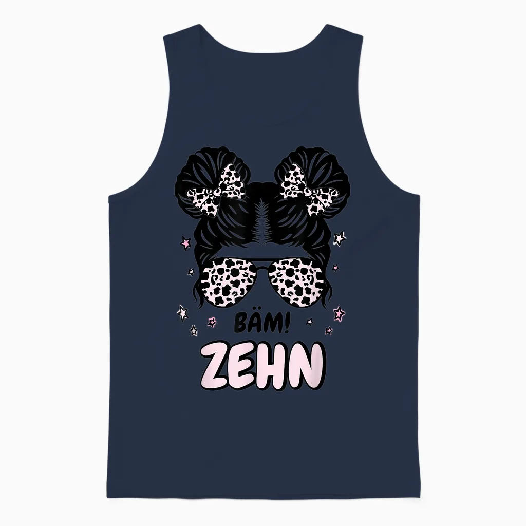 Kids 10th Birthday Girl Messy Bun Bäm! Ten T-Shirt, Black, S Unisex Tank Top in Navy