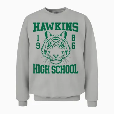 Stranger Things 4 Hawkins High School Green Logo Unisex Sweatshirt - Ash