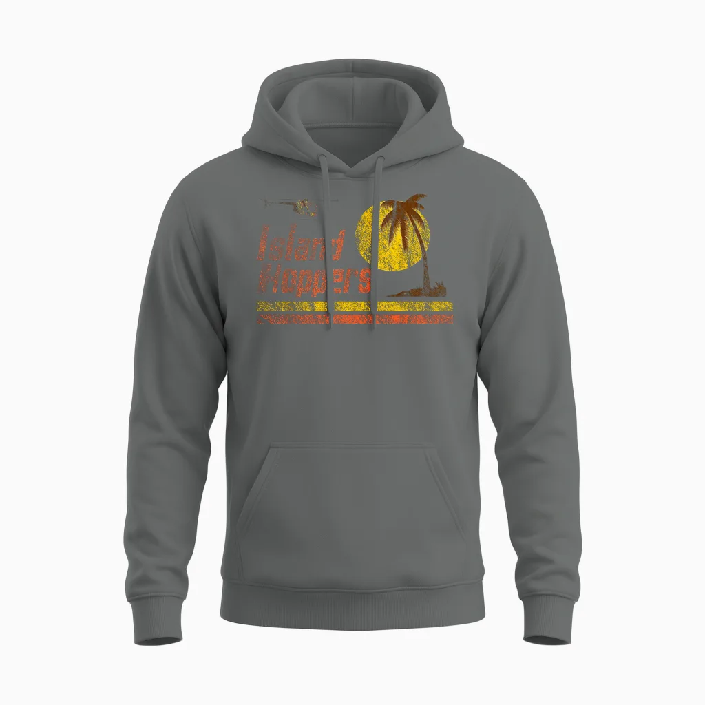 Magnum Island Hoppers Retro Sunset in Pi T-Shirt, Black Unisex Hoodie in Graphite Heather