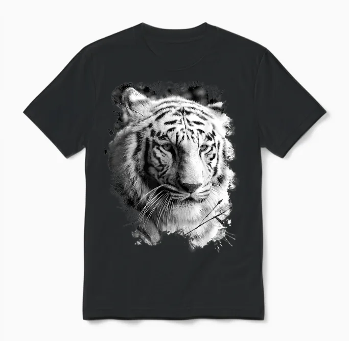 White Tiger Head Wild Portrait Large Cat Animal T-Shirt, Black, S Unisex T-Shirt in Black