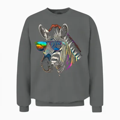 Zebra Sunglasses Artwork | Animal Colourful Zebra T-Shirt, Black Unisex Sweatshirt - Graphite Heather
