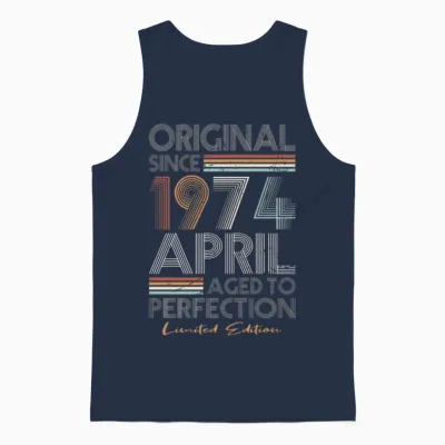 50th Birthday Vintage April 1974 Original 1974 Unisex Tank Top - Navy