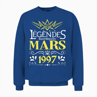 Legends Are Born in March 1997 Birthday Gift T-Shirt, Black, S Unisex Sweatshirt - Royal