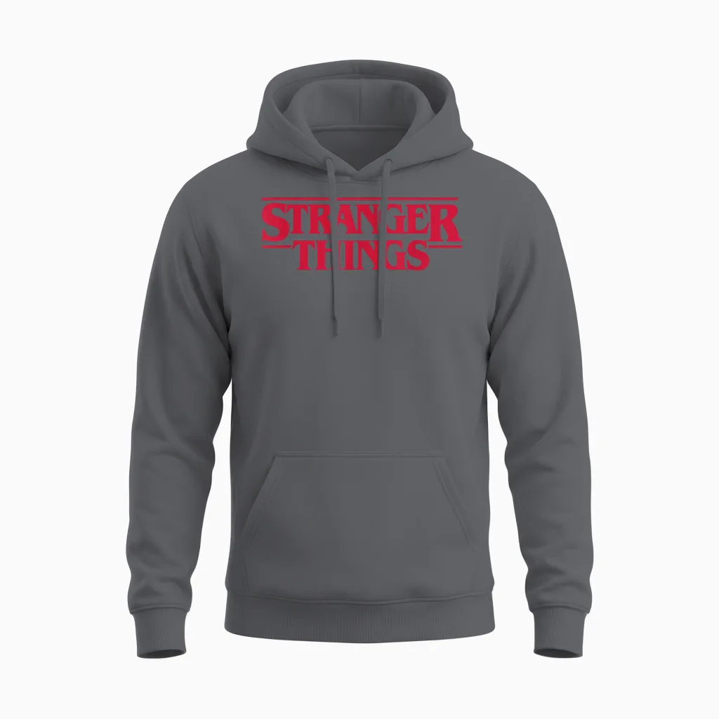 Stranger Things Main Logo T-Shirt, Black, S Unisex Hoodie in Charcoal