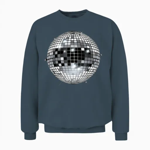 Discoball Vintage Retro House Disco Ball Cool Party T-Shirt, White Unisex Sweatshirt in Dark Heather