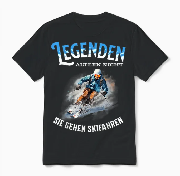 Legends Don't Age They Go Skiing T-Shirt, Black Unisex T-Shirt in Black