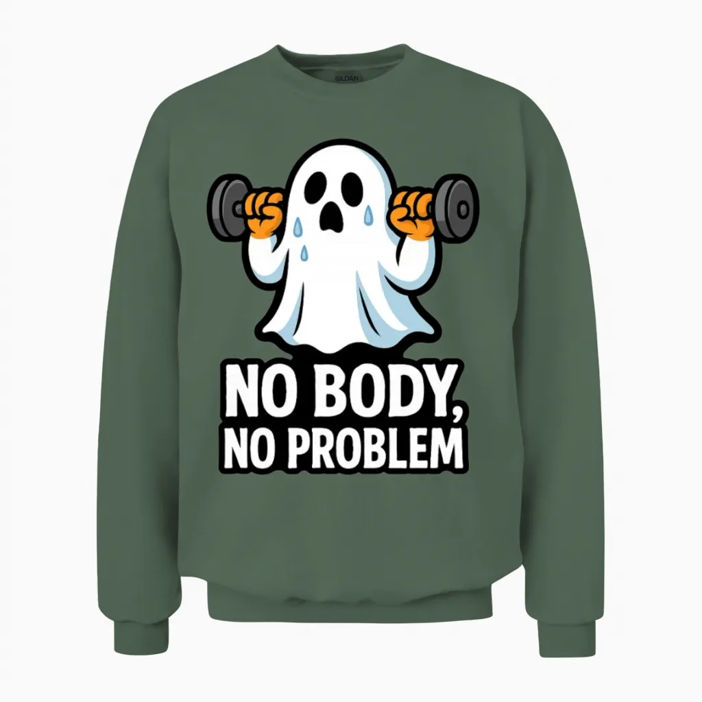 Halloween Gym Ghost - No Body No Problem Unisex Sweatshirt in Military Green