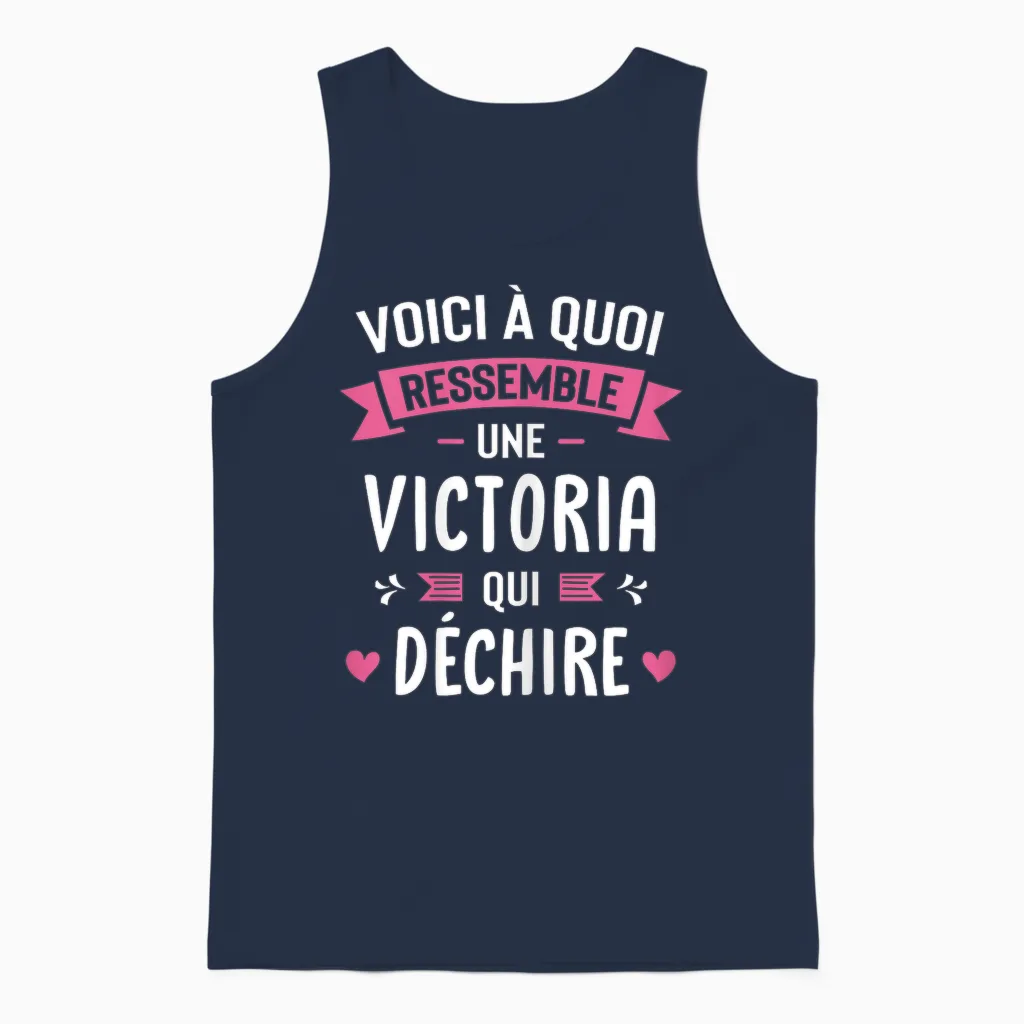 Women's Humour Personalised Gift Victoria Qui Déchire T-Shirt, Black, Female X-Small Unisex Tank Top in Navy