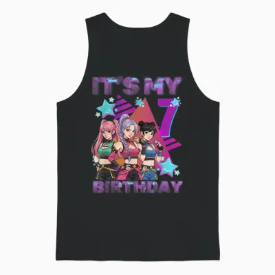 7 Years Birthday K-Pop Kids 7th Birthday Girl K-Pop Unisex Tank Top - Black