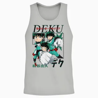 My Hero Academia Deku Action Poses Collage with Kanji Anime Unisex Tank Top - Ash