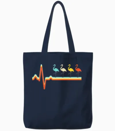 Flamingo Retro Heartbeat Tote Bags - Navy