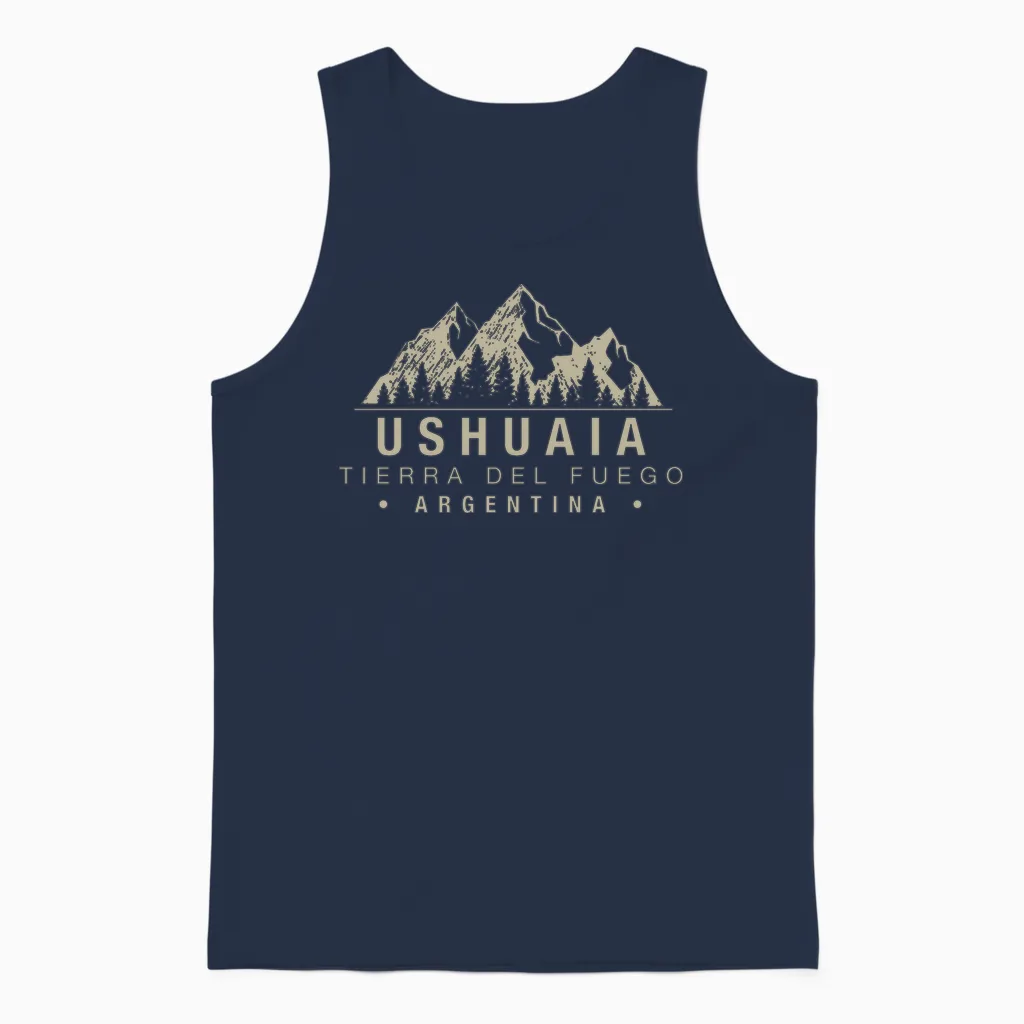 Ushuaïa, Terre De Feu, Argentine T-Shirt Haut De Gamme Unisex Tank Top in Navy