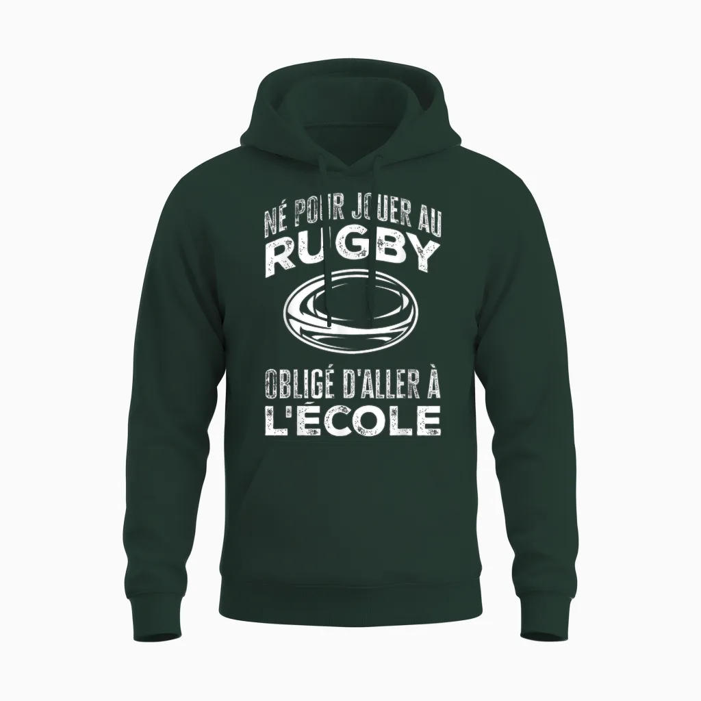 Rugby Player Born to Play Sports Rugby T-Shirt, Black, S Unisex Hoodie in Forest
