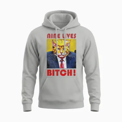 Nine Lives Bitch Funny Cat Unisex Hoodie - Ash