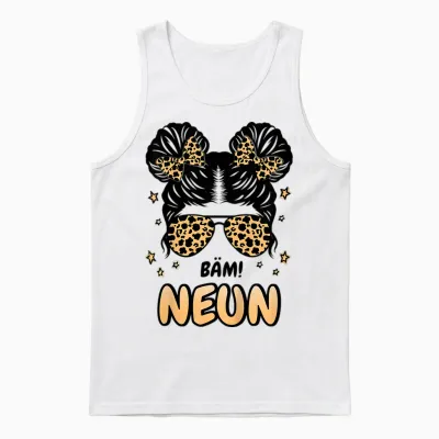 Kids 9th Birthday Girl Messy Bun Bäm! Ich Bin Nine Unisex Tank Top - White