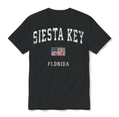 Siesta Key Florida Fl Vintage American Flag Sports Unisex T-Shirt - Black