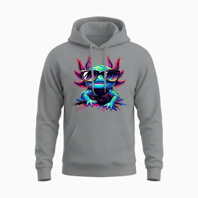 Cooles Axolotl Mit Sonnenbrille Buntes Motiv Axolotl Unisex Hoodie - Sport Grey
