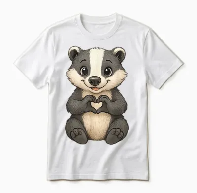 Badger with Heart | Cute Badger Motif with Heart Symbol and Badger T-Shirt, Black, S Unisex T-Shirt - White