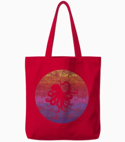 Octopus Retro Tote Bags - Red