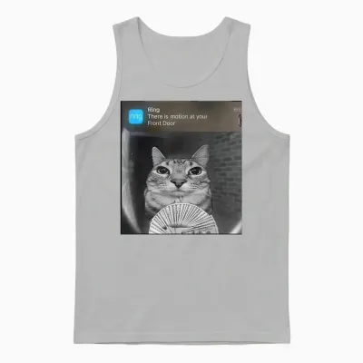 Ring Cat with Motion Meme T-Shirt for Men Women Kids Unisex Tank Top - Ash