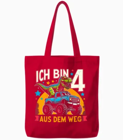T-Shirt with German Text "ich Bin 4" [german Language], Black Tote Bags - Red