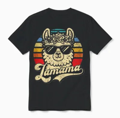 Lamama | Mama Und Lama Lustiges Retro Alpaka Muttertag Unisex T-Shirt - Black