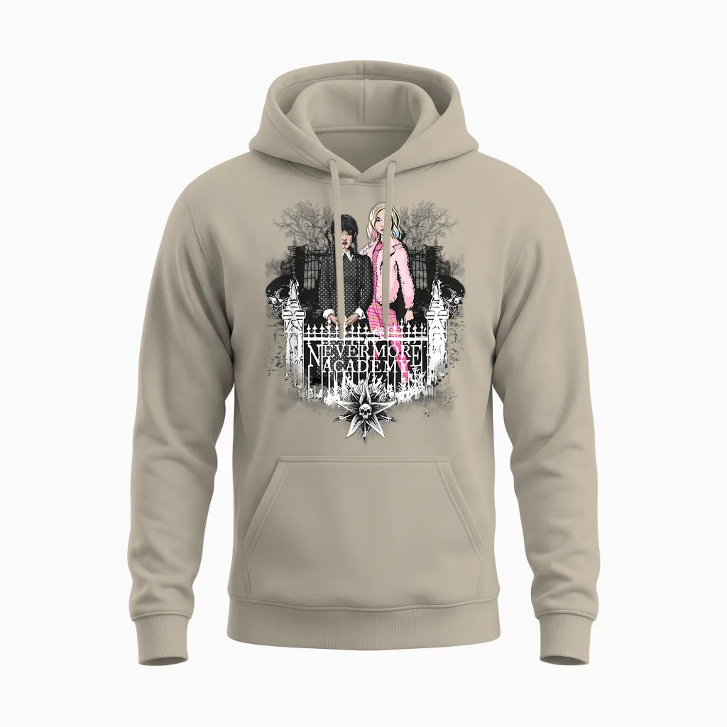 Wednesday Nevermore Academy Wednesday & Enid Unisex Hoodie in Sand