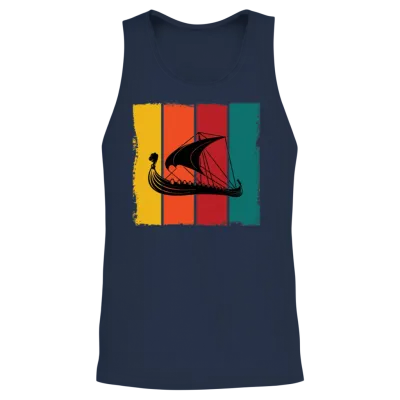 Retro Viking Ship Unisex Tank Top - Navy