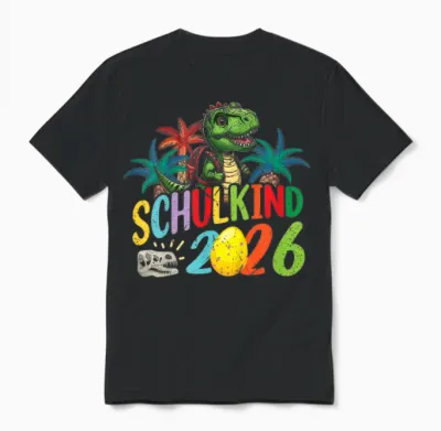 Kinder Schulkind 2026 Dino T-Rex Cool Einschulung Erste Klasse Unisex T-Shirt - Black