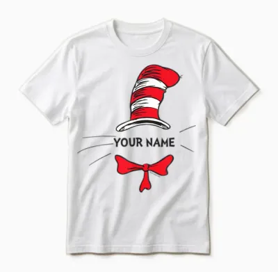 Cat in the Hat Personalized T-Shirt for Teacher, Friend, Kid Unisex T-Shirt - White