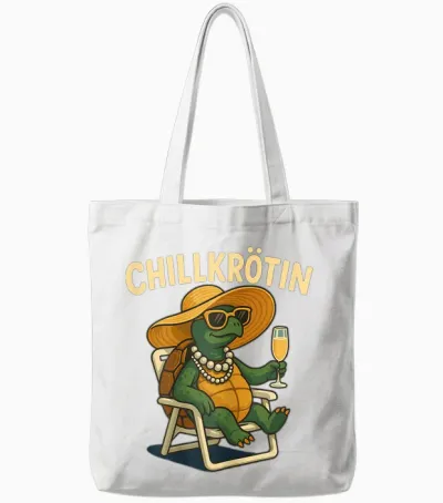 Funny T-Shirt with Chill Turtle Tote Bags - White