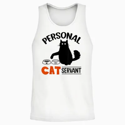 Funny Black Cat Personal Cat Servant Unisex Tank Top - White