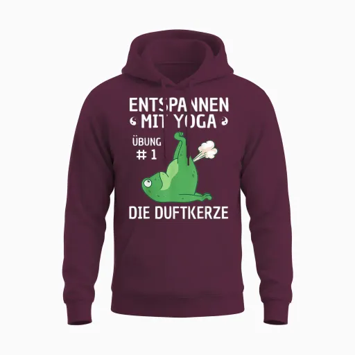Relaxing with Yoga Frog Motif Funny Meditation Fitness T-Shirt, Black Unisex Hoodie - Maroon