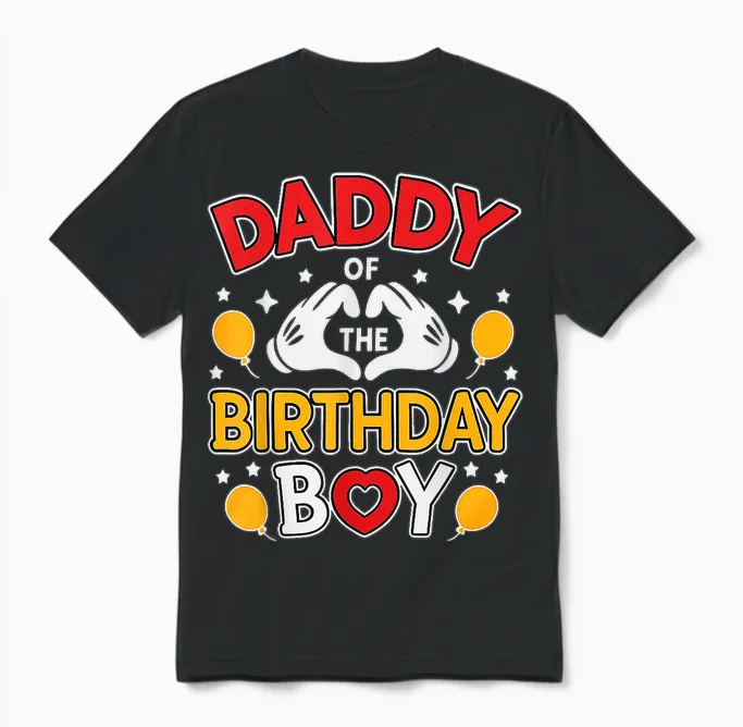Daddy of the Birthday Boy Shirt Matching Dad Son Family Bday Unisex T-Shirt in Black