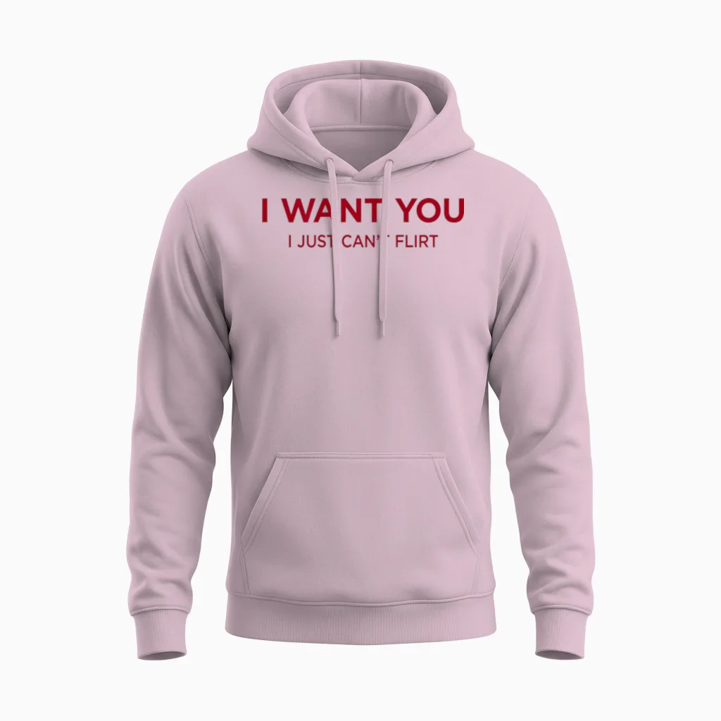 I Want You. I Just Can't Flirt X Hot Lover Valentine's Day Back Unisex Hoodie in Light Pink