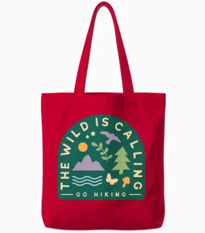 The Wild Is Calling Go Hiking Tote Bags - Red