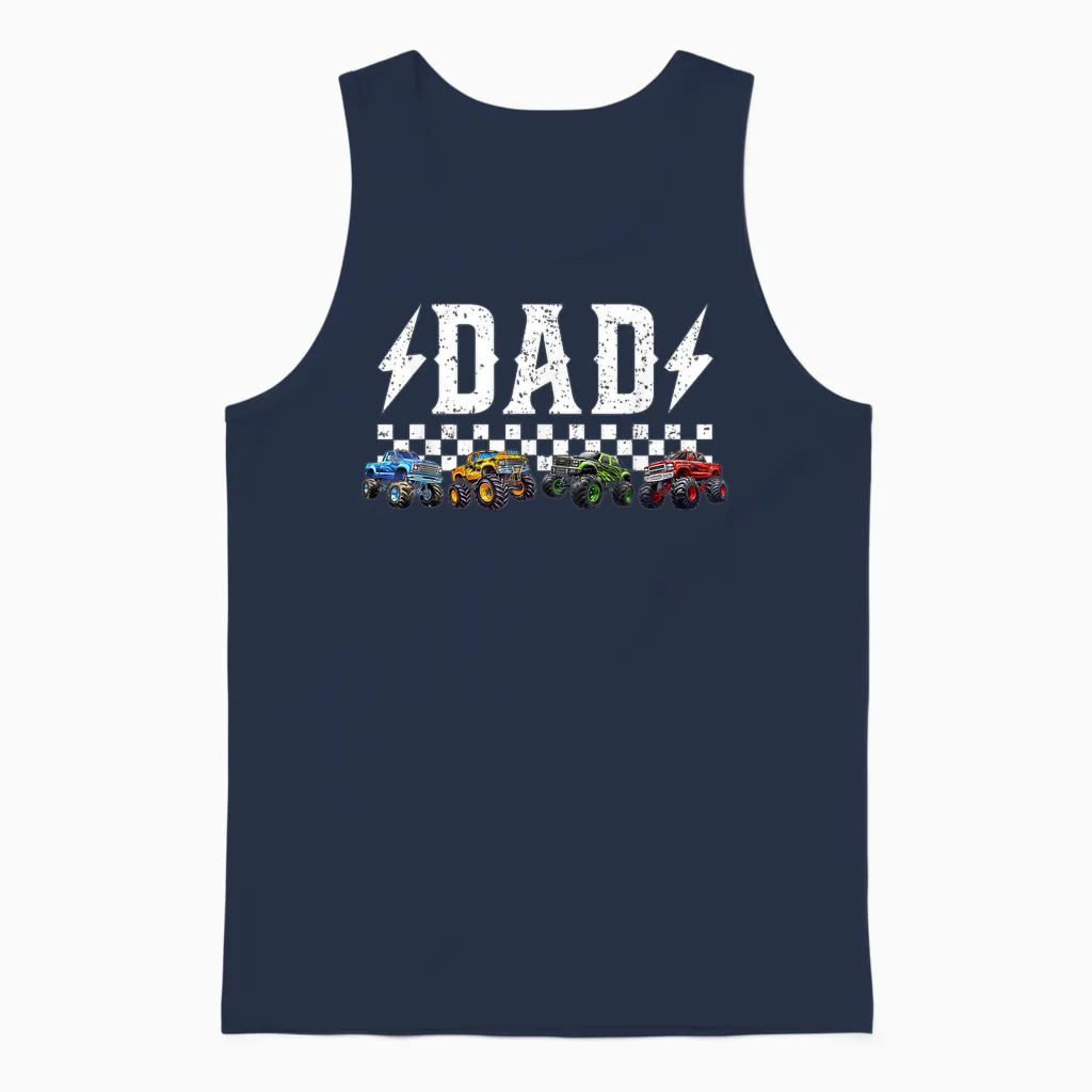 Dad Retro Monster Truck Family Crew Birthday Matching Unisex Tank Top in Navy