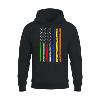 Thin Blue Red Green Gray Yellow American Flag Te Unisex Hoodie - Black