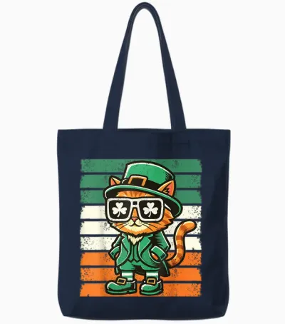Katze Irisches Kleeblatt Männer Frauen Kinder Lustig St. Patrick's Day Tote Bags - Navy