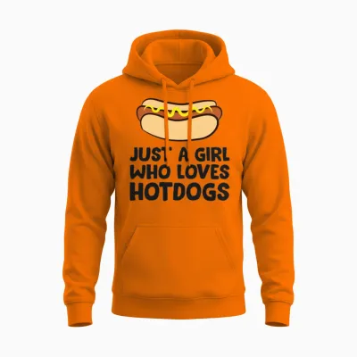 Just a Girl Who Loves Hot Dogs Unisex Hoodie - Safety Orange