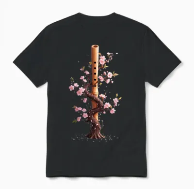 Flûte Shakuhachi Bambou Arbre En Fleurs Harmonie Naturelle Unisex T-Shirt - Black
