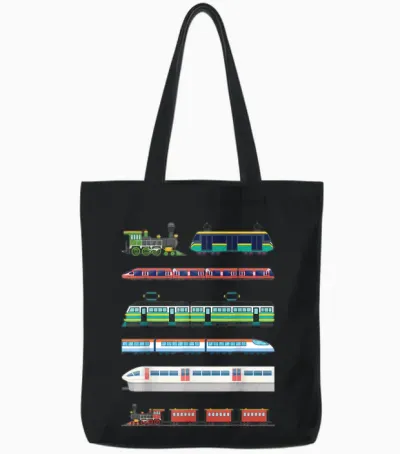 Set of Trains for Boys and Girls Train and Locomotive Lovers T-Shirt, Black Tote Bags - Black