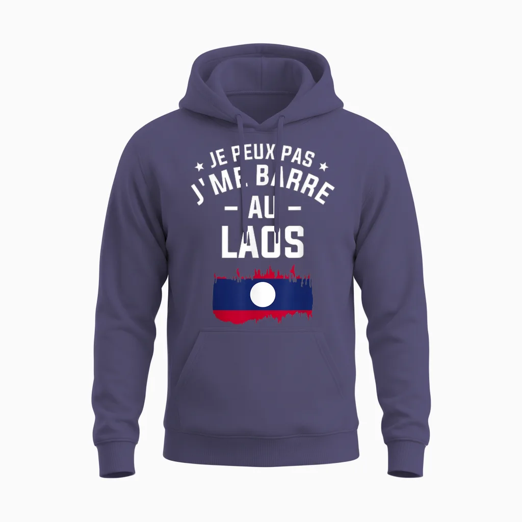 Je Peux Pas J'me Barre Au Laos Lao T-Shirt, Black Unisex Hoodie in Heather Sport Dark Navy