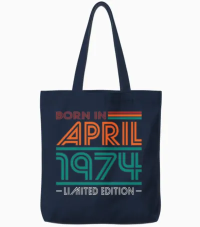 50th Birthday Vintage April 1974 Born in 1974 Tote Bags - Navy