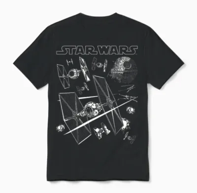 Star Wars X-Wings Chase Tie Fighters T-Shirt with Death Star Logo T-Shirt, Black, S Unisex T-Shirt - Black
