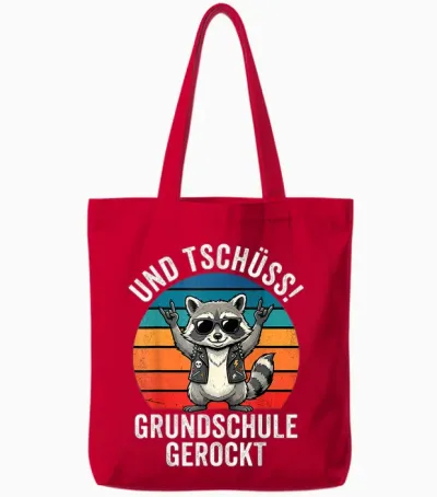 Und Tschüss! Grundschule Gerockt Waschbär Tote Bags - Red